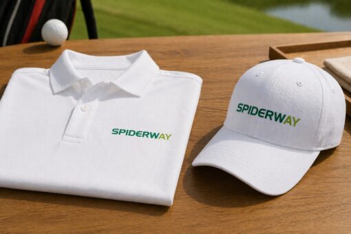 Custom embroidered caps and polo shirts for GolfCart battery branding by LSLONG