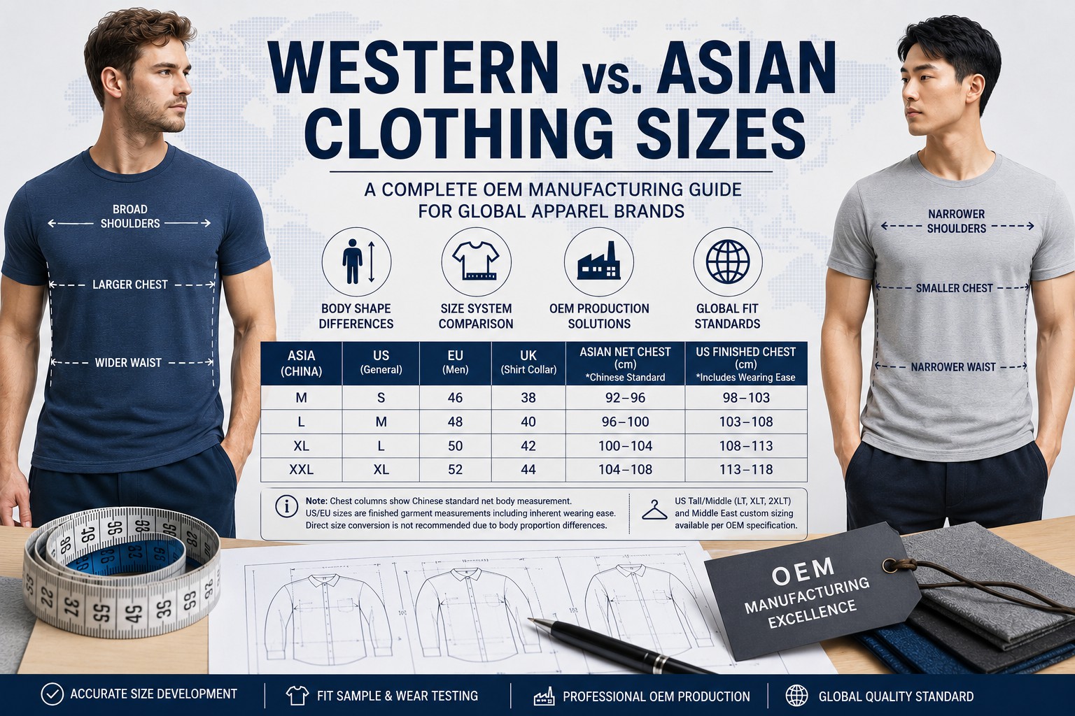 Western vs. Asian Clothing Sizes: A Complete OEM Manufacturing Guide for Global Apparel Brands